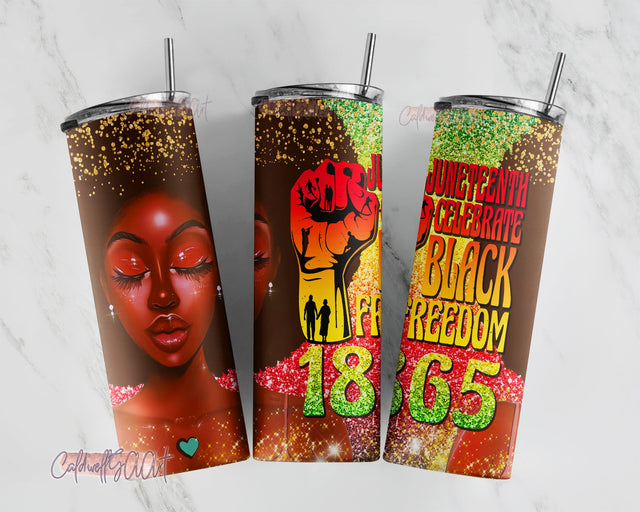 Juneteenth Celebrate 20oz Skinny Tumbler PNG, Pride Afro Black women, Juneteenth Black Freedom Black Queen Black Girl, Glitter Tumbler Png Sublimation CaldwellArt 