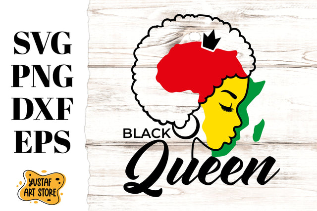 Juneteenth Freedom Day SVG design with woman and quote "Black Queen" SVG Yustaf Art Store 