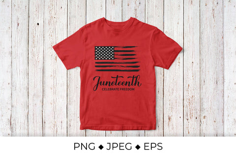 Juneteenth lettering. Distressed Freedom Day flag Sublimation LaBelezoka 