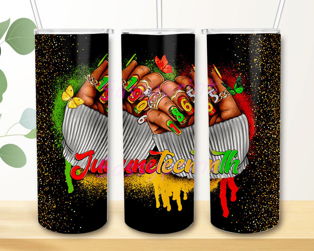 Juneteenth Nails Black Woman Tumbler 20oz Skinny Tumbler Sublimation Design PNG, Juneteenth Sunflower, 1865 Juneteenth PNG Sublimation sassyprint 