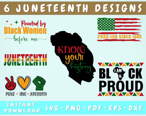 Juneteenth Quotes SVG Bundle, 6 Designs, Peace Love Juneteenth SVG, Know Your History SVG, Black And Proud SVG, Free-ish Since 1865 SVG SVG HappyDesignStudio 