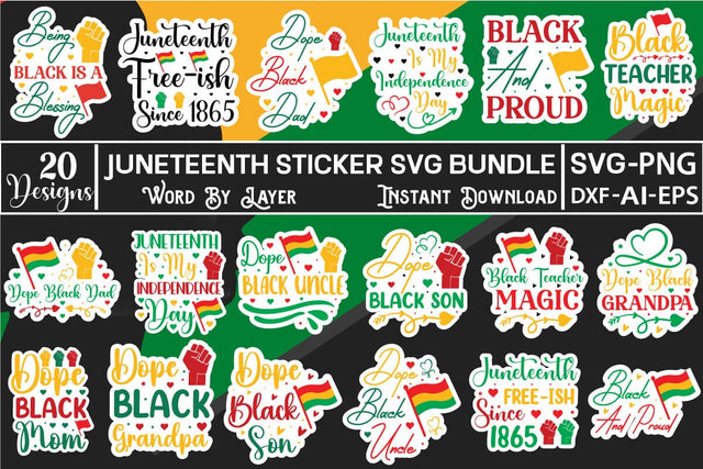 Juneteenth Sticker SVG Bundle SVGs,Quotes and Sayings,Food & Drink,On Sale, Print & Cut SVG DesignPlante 503 