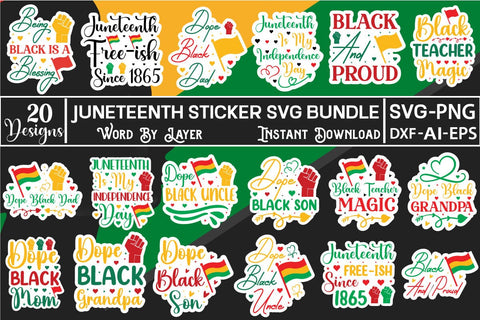 Juneteenth Sticker SVG Bundle SVGs,Quotes and Sayings,Food & Drink,On Sale, Print & Cut SVG DesignPlante 503 