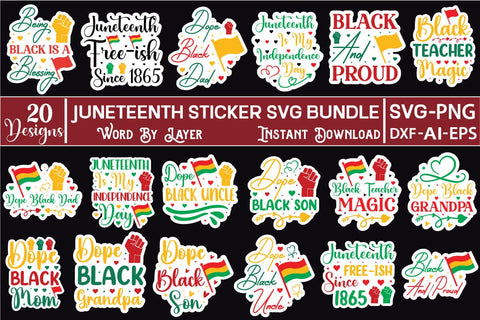 Juneteenth Sticker SVG Bundle SVGs,Quotes and Sayings,Food & Drink,On Sale, Print & Cut SVG DesignPlante 503 