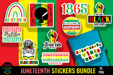 Juneteenth Stickers Bundle- Black History Stickers Bundle Sublimation Happy Printables Club 