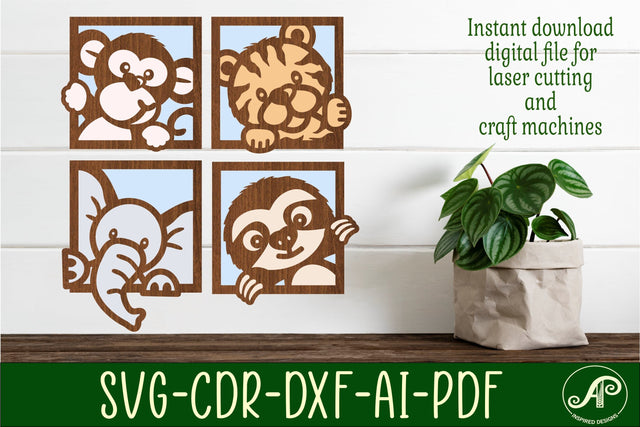 Jungle animal wall art SVG laser cut file, wall decor SVG APInspireddesigns 