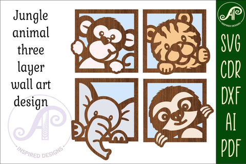 Jungle animal wall art SVG laser cut file, wall decor SVG APInspireddesigns 