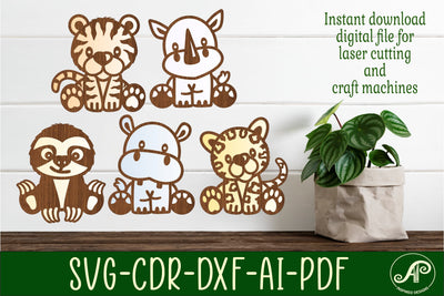 Jungle animals two layer laser cut outs SVG files SVG APInspireddesigns 