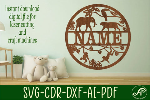 Jungle name sign svg laser cut template SVG APInspireddesigns 
