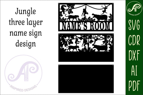 Jungle scene name sign SVG 3 layer laser cut template SVG APInspireddesigns 