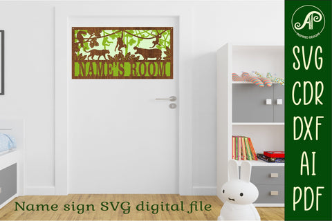 Jungle scene name sign SVG 3 layer laser cut template SVG APInspireddesigns 