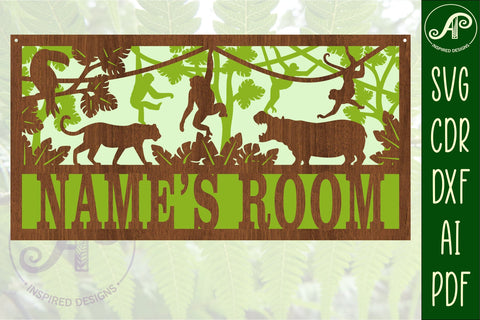 Jungle scene name sign SVG 3 layer laser cut template SVG APInspireddesigns 