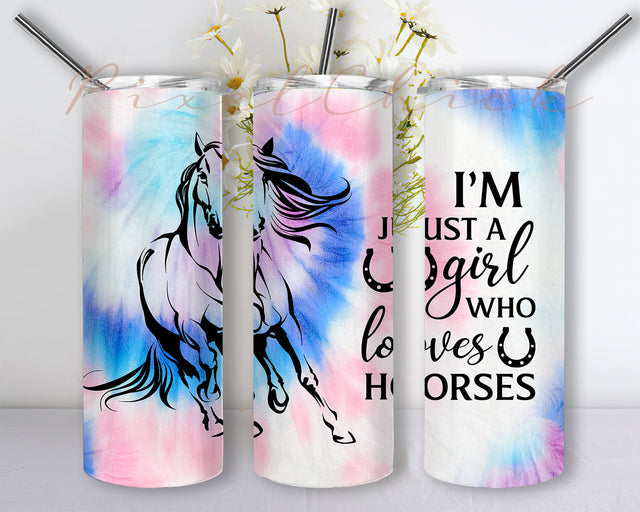 Just A Girl Loves Horses 20 oz Skinny Tumbler Wrap Png, Tumbler Png, Western Tumbler Png Sublimation, Instant Download Sublimation PixelChick 