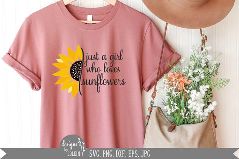 Just a Girl Sunflower Design - Sunflowers - Half Sunflower SVG Designs by Jolein 