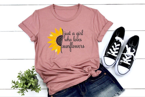 Just a Girl Sunflower Design - Sunflowers - Half Sunflower SVG Designs by Jolein 