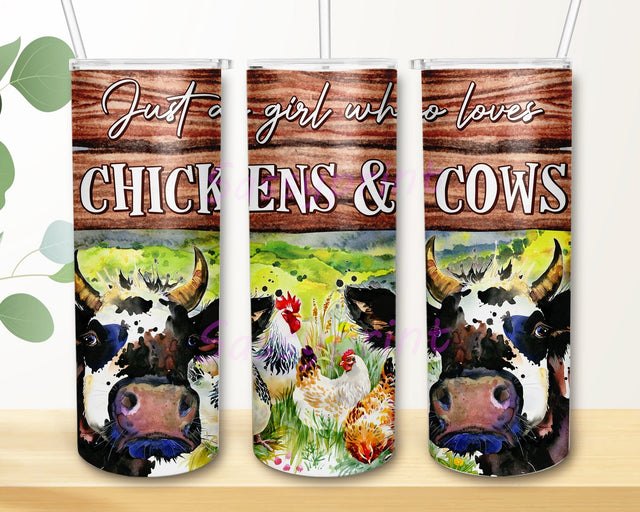 Just a Girl that Loves Cows and Chickens Tumbler Design, Cows and Chickens 20oz Skinny Tumbler, Farm Animal Tumbler Wrap, Digital Download Sublimation sassyprint 