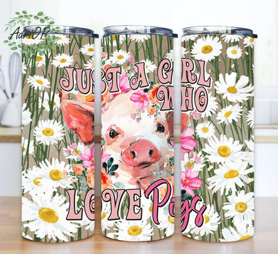 Just A Girl Who Love Pigs 20oz Skinny Tumbler Png, Animal Tumbler, Western Tumbler, Daisy Pig Tumbler, Pig Lover Tumbler, Cute Pig Tumbler Digital Download Sublimation AdriOP 