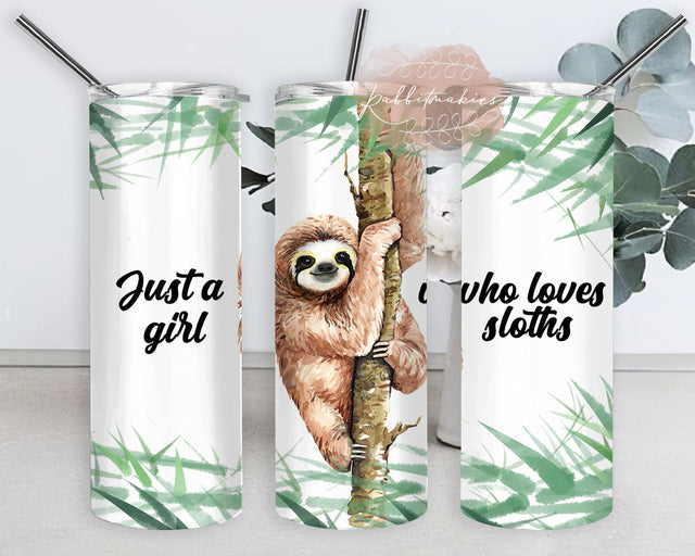 Just A Girl Who Love Sloths 20oz Skinny Tumbler, Sloths Tumbler Png, Watercolor Sloths Tumbler Wrap, Sloths Sublimation Design for Straight, Instant Download Sublimation Rabbitmakies 