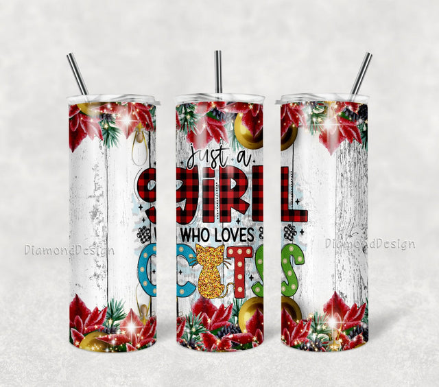 Just A Girl Who Loves Cat 20 Oz skinny Tumbler wrap Png, Kitten In Basket Tumbler PNG, Cat design, Cat Lover Tumbler Design Digital Download Sublimation DiamondDesign 