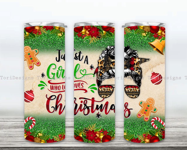 Just A Girl Who Loves Christmas Tumbler Png Sublimation Design, 20oz Skinny Tumbler Png, Merry Christmas Tumbler Png Sublimation ToriDesigns 