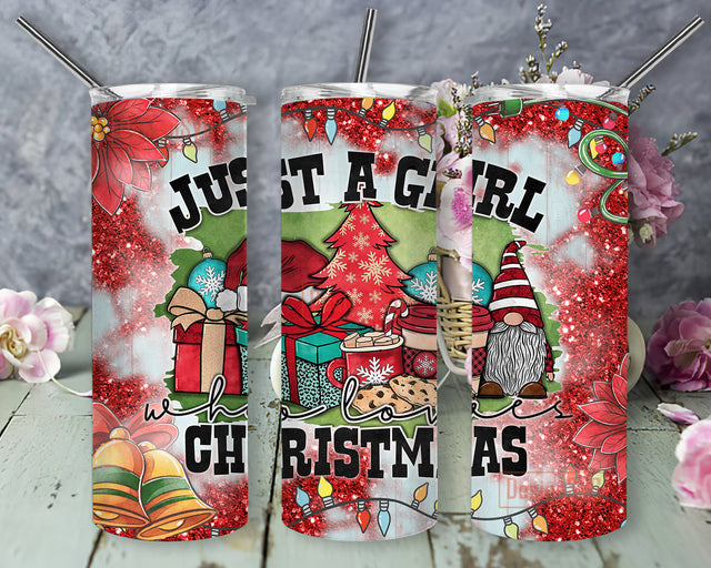 Just a Girl Who Loves Christmas Tumbler Wrap, Christmas 20oz Skinny Tumbler, Christmas Glitter Design Tumbler, Merry Christmas Sublimation Png, Instant Download Sublimation DesignSVG 