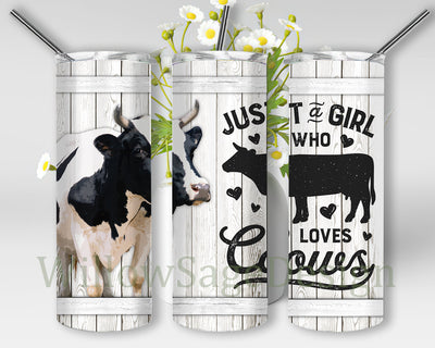 Just A Girl Who Loves Cows 20oz Skinny Tumbler, Loves Cows Tumbler Png, Heifer Wood Design Tumbler, Cows Sublimation Design, Digital Download Sublimation WillowSageDesign 