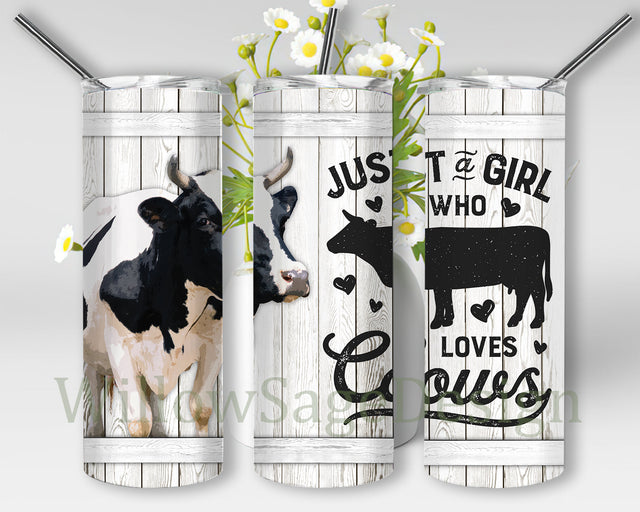 Just A Girl Who Loves Cows 20oz Skinny Tumbler, Loves Cows Tumbler Png, Heifer Wood Design Tumbler, Cows Sublimation Design, Digital Download Sublimation WillowSageDesign 