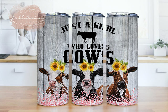 Just A Girl Who Loves Cows, 20oz Skinny Tumbler Wrap, 20 oz Skinny Tumbler Wrap, Cow Tumbler Wrap, Cow Lovers Gift, Cow Sublimation Sublimation Rabbitmakies 