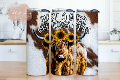 Just a girl who loves Cows Design Digital Download PNG, Western highland cow and turquoise 20 oz skinny tumbler Sublimation Rabbitmakies 