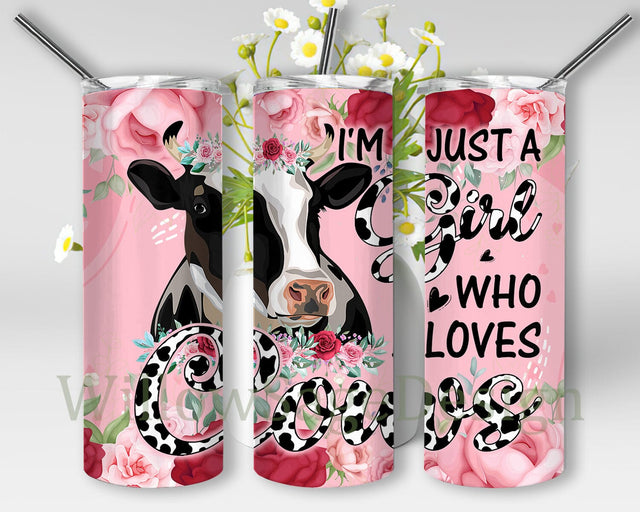 Just A Girl Who Loves Cows Design Png, Cows 20oz Skinny Png, Floral Tumbler Wrap, Cows Print Tumbler Png, Cows Tumbler With Lid And Straw, Instatn Download Sublimation WillowSageDesign 