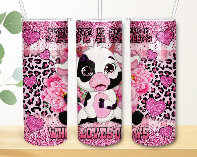 Just A Girl Who Loves Cows Design Png, Cows 20oz Skinny Tumbler, Pink Leopard Glitter Tumbler Wrap, Cute Cows Tumbler Png, Digital Download Sublimation sassyprint 