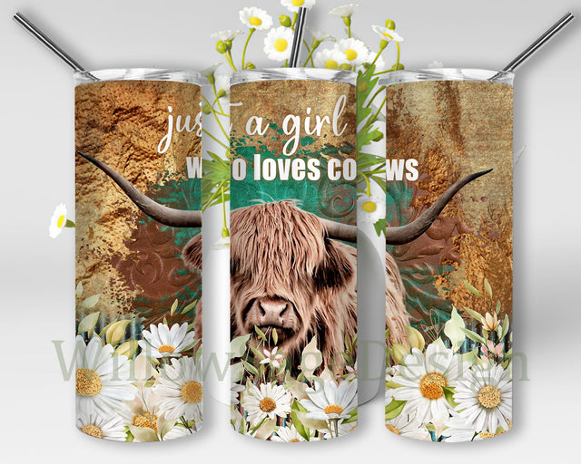 Just A Girl Who Loves Cows Sublimation Design, Cow Animal Print Tumbler PNG, Just a girl who loves Cows Design Digital Download PNG Sublimation WillowSageDesign 
