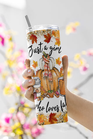 Just A Girl Who Loves Fall Png, Fall tumbler wrap, 20oz Skinny Tumbler Sublimation Design, Hello Fall, Thanksgiving, Tumbler PNG Design 2022 Sublimation CaldwellArt 