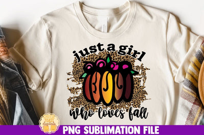Just A Girl Who Loves Fall | Pumpkin Leopard Print Sublimation PNG Sublimation Cheese Toast Digitals 