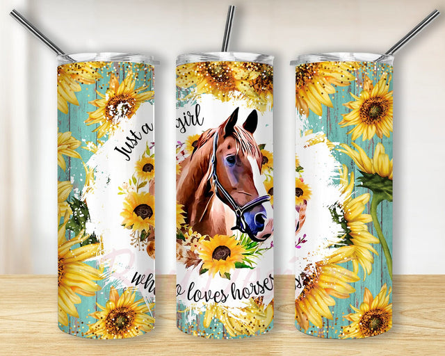 Just A Girl Who Loves Horse Tumbler Png, Horse 20oz Skinny Tumbler, Sunflower Glitter Tumbler Design, Teal Wood Tumbler Wrap, Horse Sublimation Png, Instant Download Sublimation BouDesign 