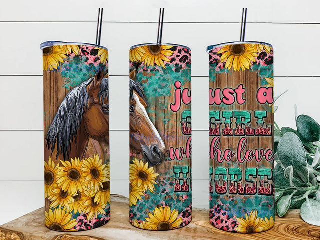 Just a girl who loves horses 20oz skinny tumbler png sublimate design, animal tumbler png, western horse png, horse png, sublimate download Sublimation iStyleDesign 