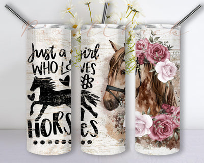 Just A Girl Who Loves Horses Design Png, Horses Floral 20oz Skinny Png, Animal Tumbler Design, Horses Lover Gift, Instant Download Sublimation PixelChick 