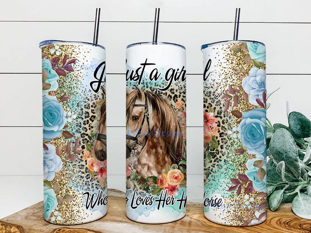 Just A Girl Who Loves Horses Flowers Sublimation Tumbler, Horses Leopard 20oz Skinny Tumbler, Flowers Glitter Tumbler Wrap, Horses Sublimation Design, Digital Download Sublimation iStyleDesign 