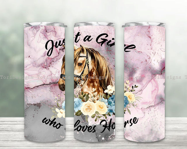 Just A Girl Who Loves Horses Tumbler, Horse Flower Tumbler PNG, Horse Lover Tumbler, Horse Tumbler Design Sublimation ToriDesigns 