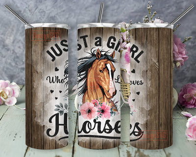 Just A Girl Who Loves Horses Tumbler Template, Horses Floral 20oz Skinny Tumbler, Wood Tumbler Wrap, Animal Sayings Tumbler Png, Horse Lover Gift, Instant Download Sublimation DesignSVG 