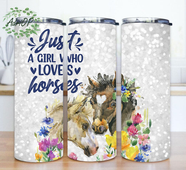 Just a Girl Who Loves Horses Tumbler Template, Watercolor Horses 20oz Skinny Tumbler, Horse Lovers Gift, Horse Sublimation Design, Instant Download Sublimation AdriOP 