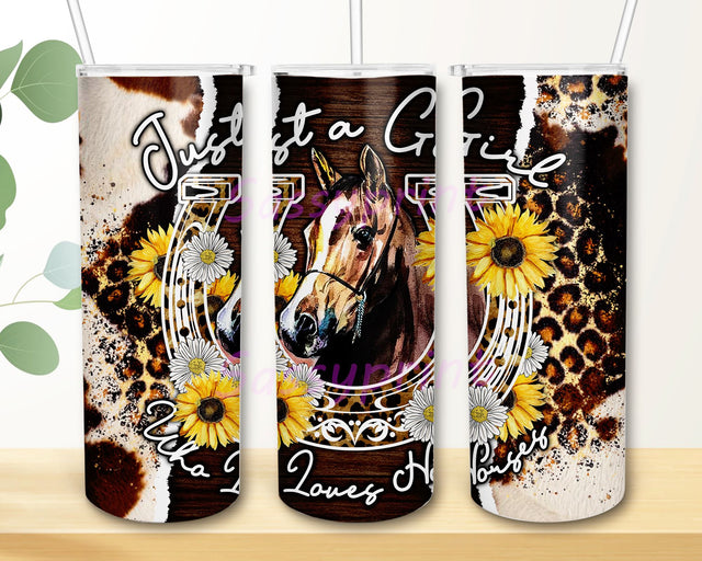Just A Girl Who Loves Horses Tumbler, Tumbler png, Horseshoe Png, Skinny Tumbler wrap 20 oz PNG, Digital download, Sublimation png Sublimation sassyprint 