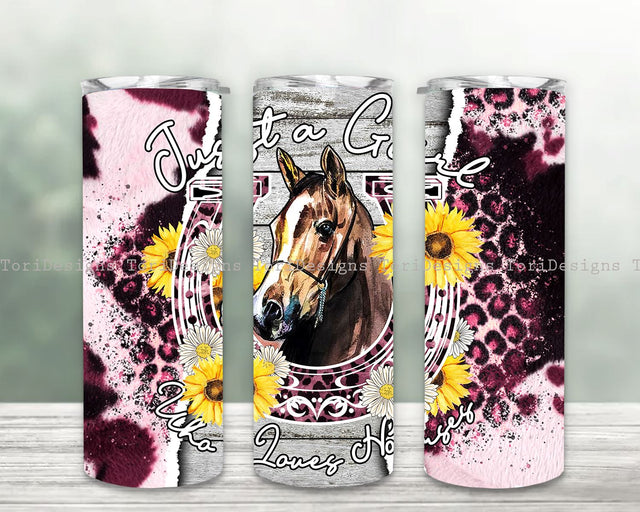 Just A Girl Who Loves Horses Tumbler, Tumbler png, Horseshoe Png, Skinny Tumbler wrap 20 oz PNG, Digital download Sublimation ToriDesigns 