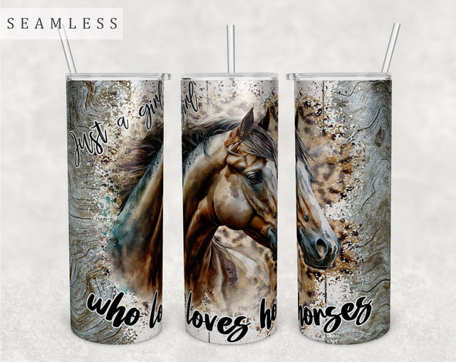 Just A Girl Who Loves Horses Tumbler Wrap, 20 Oz Skinny Tumbler Sublimation Design, Seamless Horse Lover Tumbler PNG Sublimation HappyDesignStudio 