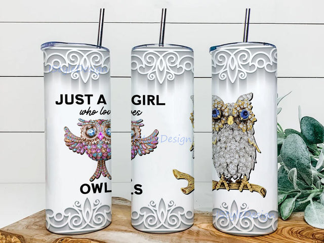 Just a Girl Who Loves Owls 20oz Skinny Tumbler, Owl Tumbler Wrap Sublimation, Straight and Tapered Tumbler PNG Sublimation iStyleDesign 