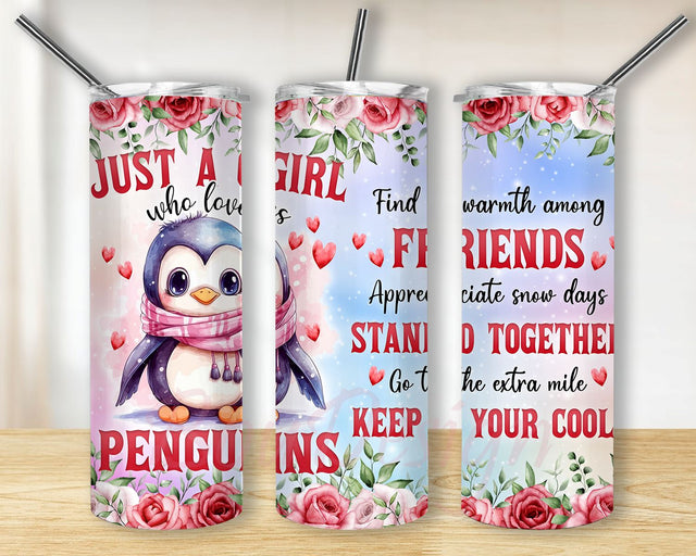 Just A Girl Who Loves Penguin 20 Oz Skinny Sublimation Tumbler, Penguin Tumbler Wrap PNG, Just A Girl Who Loves Penguin 20 Oz Tumbler PNG, Christmas Winter Snow Penguins Design Digital Sublimation BouDesign 