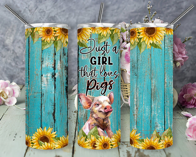 Just A Girl Who Loves Pigs Design Png, Cute Pigs 20oz Skinny Tumbler, Pigs Sunflower Tumbler Png, Watercolor Pigs Design Tumbler, Animal Lovers Gift, Instant Download Sublimation DesignSVG 
