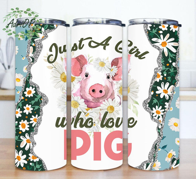 Just A Girl Who Loves Pigs Design Png, Pig Floral 20oz Skinny Tumbler, Daisy Tumbler Wrap, Cute Pig Tumbler Png, Watercolor Pig Sublimation Png, Digital Download Sublimation AdriOP 