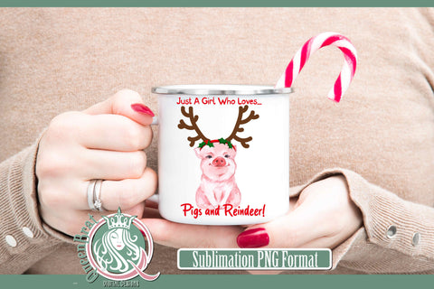Just A Girl Who Loves Pigs & Reindeer Sublimation Sublimation QueenBrat Digital Designs 