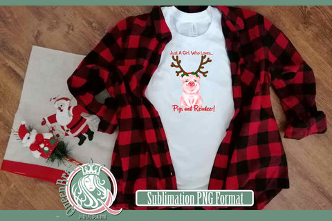 Just A Girl Who Loves Pigs & Reindeer Sublimation Sublimation QueenBrat Digital Designs 
